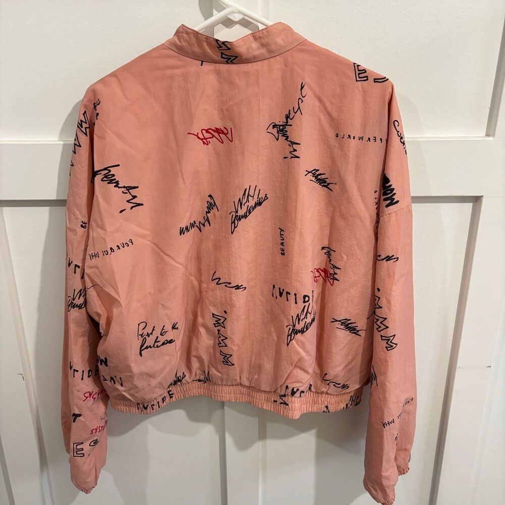 Adidas Originals RYV Allover Script Print Cropped Windbreaker Jacket Track Top - Picture 12 of 12